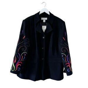Travis Ayers 2 Piece Black Embroidered Tailored Jacket Skirt Suit Plus SZ 18W
